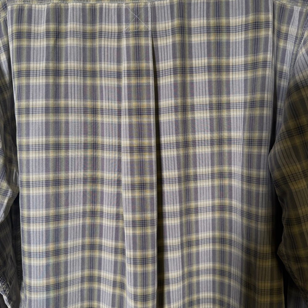 Tommy Bahama - 100% Silk Plaid Shirt - Lightweight M - Green/Grey - Wood Buttons - Picture 5 of 6